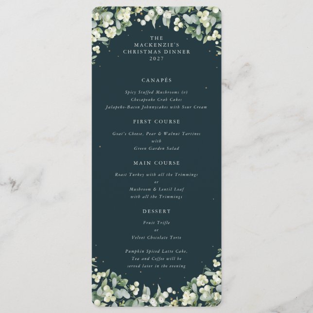 Green Snowberry Weihnachtsessen Abendessen Flat 4  Menükarte (Vorderseite)