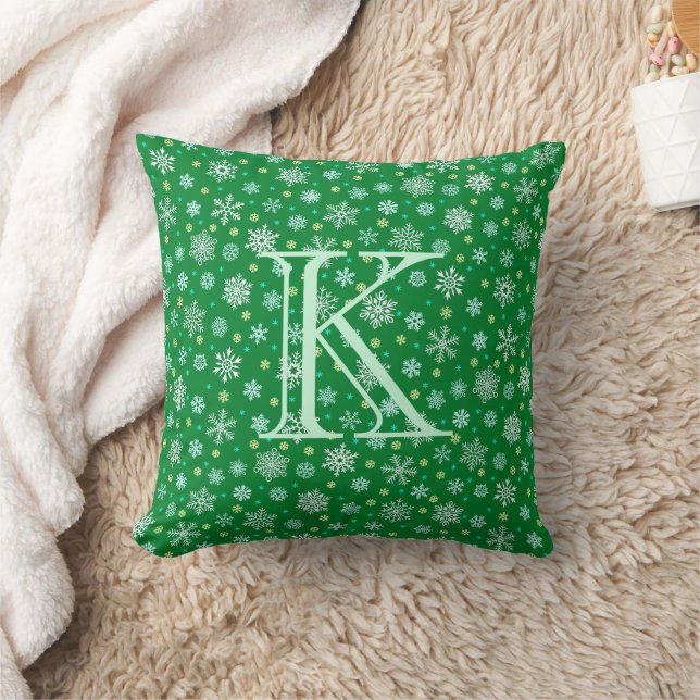 Green Snowflake Moderne elegante Typografie Monogr Kissen (Decke)