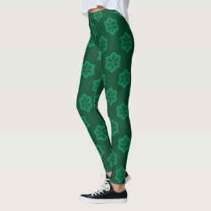 Green Snowflake Star Pattern Leggings