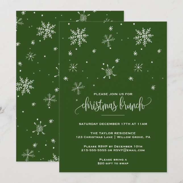 Green Snowflake Weihnachts-Brunch Einladung (Vorne/Hinten)