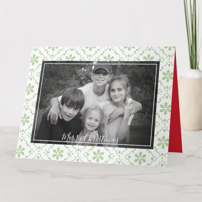 Green Snowflake Weihnachts Foto Card 1 Foto Karte (Vorderseite)