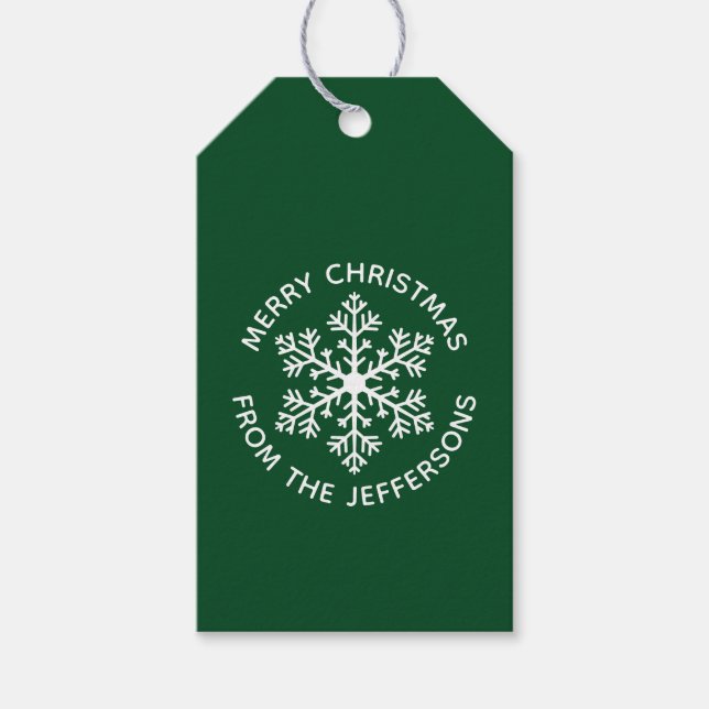 Green Snowflake Weihnachtsgeschenke Tags Geschenkanhänger (Vorderseite)