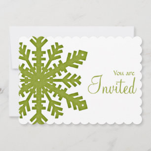 Green Snowflake Winter Dinner Party Einladung 1