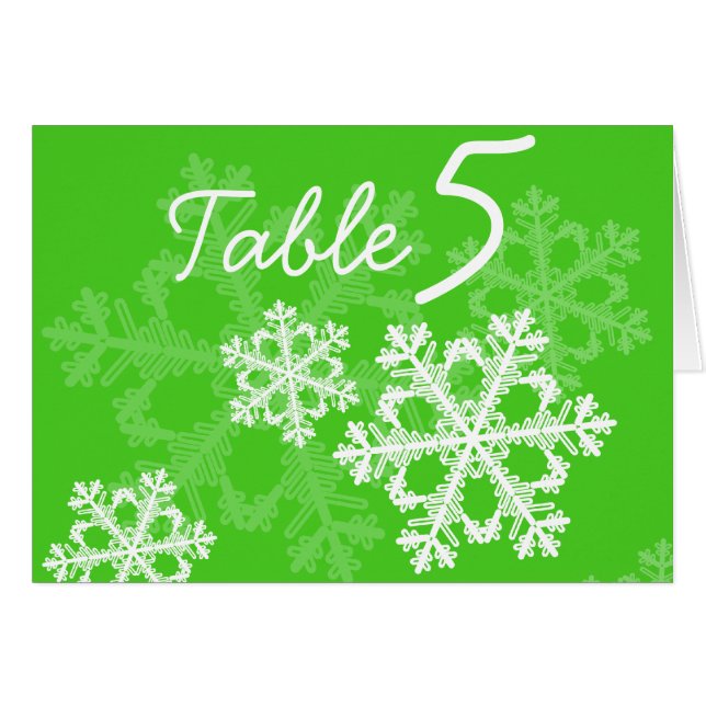 Green Snowflakes Weihnachtskarte Tischnummer (Vorderseite (Horizontal))