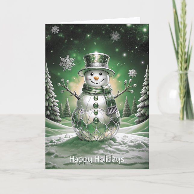 Green Snowman Snowflakes Holiday Card Karte (Vorderseite)