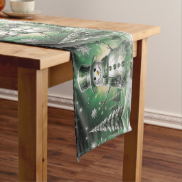 Green Snowman Snowflakes Holiday Table Runner Mittelgroßer Tischläufer