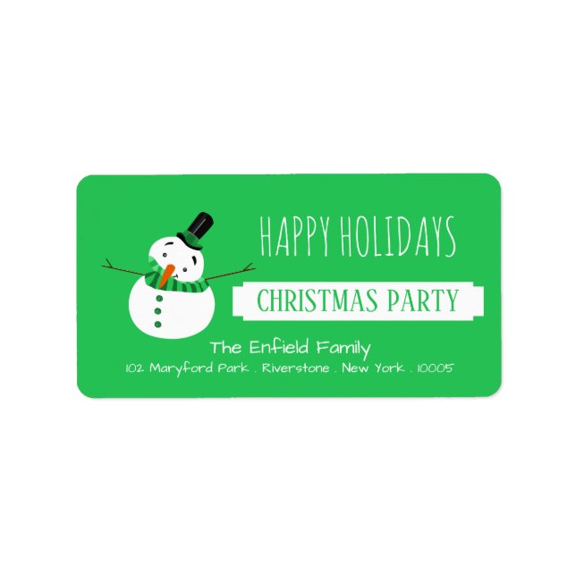 Green Snowman, Weihnachts-Party Adressaufkleber (Vorne)