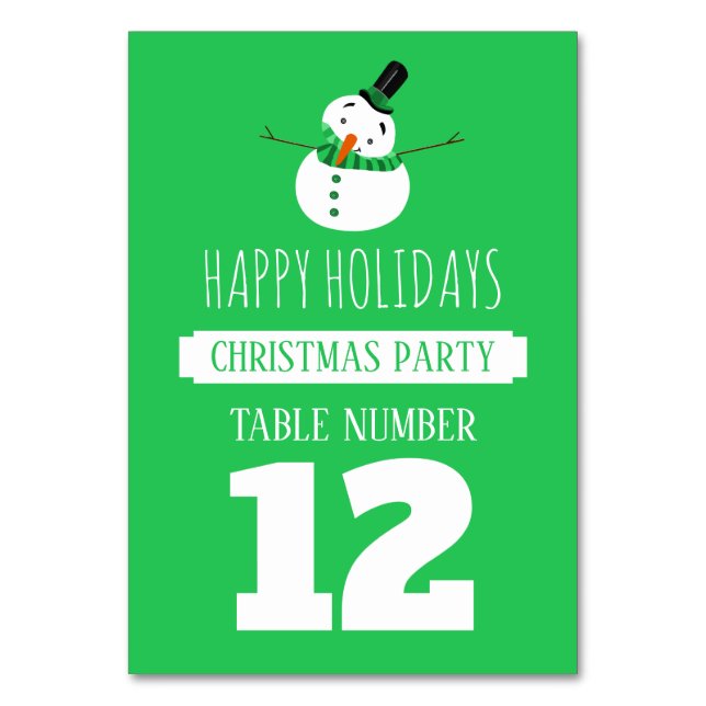 Green Snowman, Weihnachts Party Table No. Tischnummer (Vorderseite)