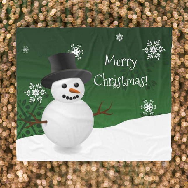 Green Snowman Winter Scene Couverture de Noël (Green Snowman Winter Scene Christmas Fleece Blanket)