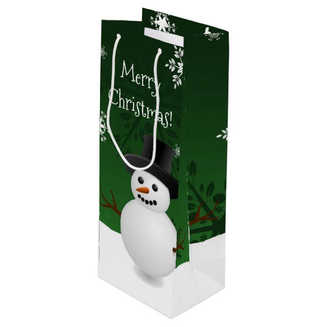 Green Snowman Winter Scene Sac cadeau de vin de No (Devant Angle)