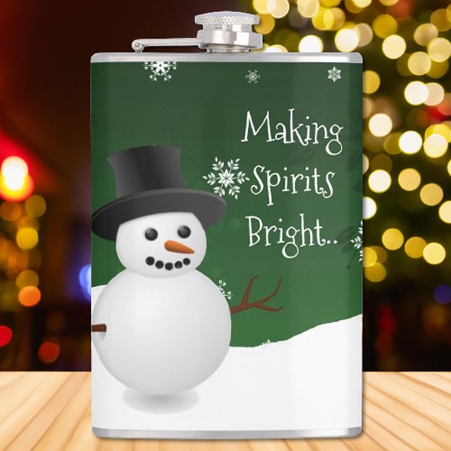 Green Snowman Winter Scene Weihnachtsflasche Flachmann (Green Snowman Winter Scene Christmas Flask)