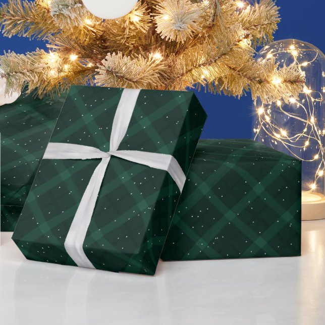 Green Snowy Brushed Kariert Geschenkpapier (Feiertage)