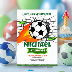 Green Soccer Anniversaire Fête Invitation