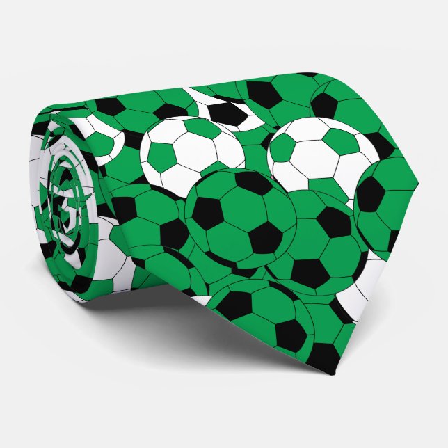 Green Soccer Ball Collage - Zweiseitige Printwerbu Krawatte (Gerollt)