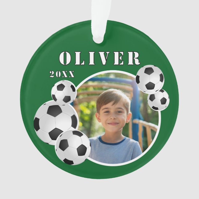 Green Soccer Ball Foto Ornament (Vorderseite)