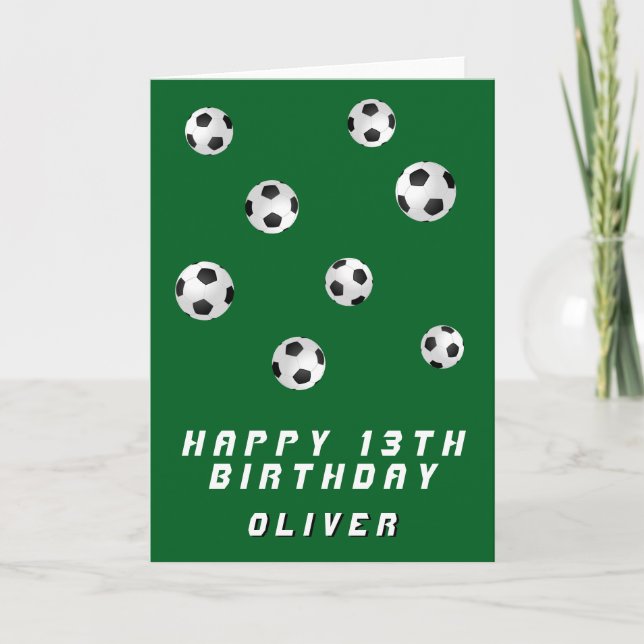 Green Soccer Balls Boy Happy Birthday Karte (Vorderseite)