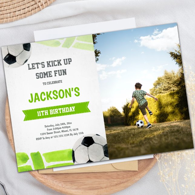 Green Soccer Invitations Anniversaire avec photo (Green Soccer Birthday Invitations with photo)