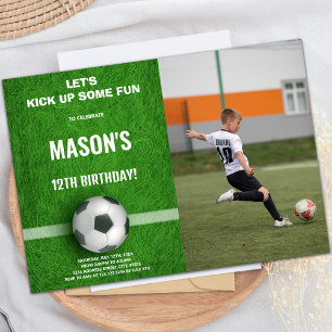 Green Soccer Invitations Anniversaire avec photo