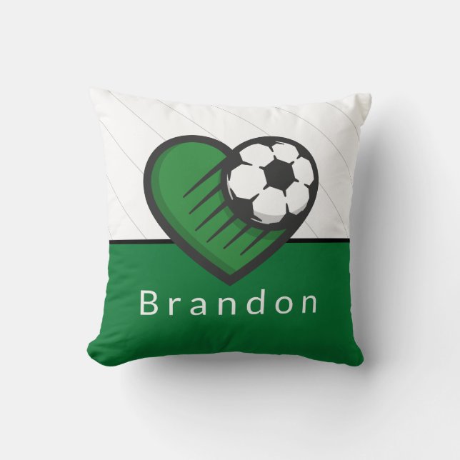 Green Soccer Liebe Kinder Name und Ball gestreift Kissen (Vorderseite)