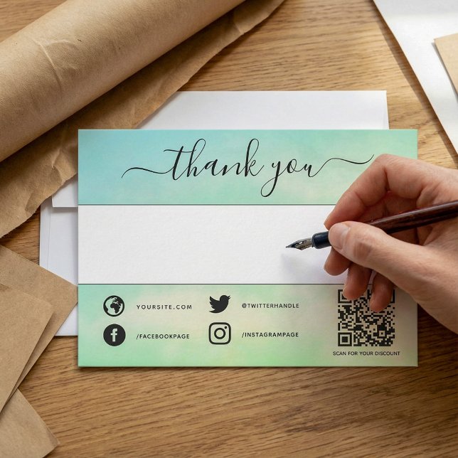 Green social qr code merci insérer la carte (Green social qr code thank you insert card.)