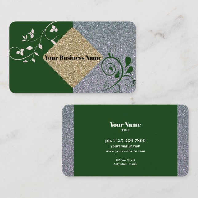 Green Sparkle Beruflich Business Card Visitenkarte (Vorne/Hinten)