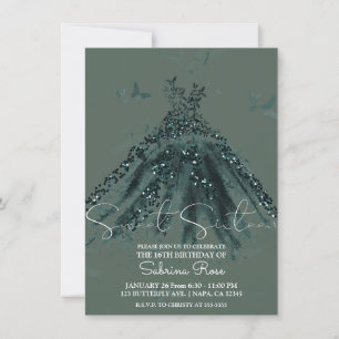Green Sparkle Butterfly Dance Dress Sweet 16 Party Einladung