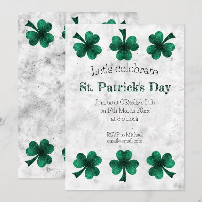 Green Sparkle Shamrock St. Patrick's Day party Einladung (Vorne/Hinten)