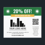 Green Special Offer Rabatt für Ihr Logo und QR-Cod Flyer<br><div class="desc">Spezieller Flyer für Ihr kleines Unternehmen mit einem grünen Banner oben kombiniert mit einem kleineren gelben Banner und fett-weißen Schriftart. Spezieller Flyer personalisiert mit Ihrem Logo,  QR-Code und individuellem Text.</div>
