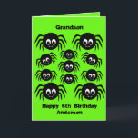 Green Spider Halloween Geburtstagsgrandson Karte<br><div class="desc">Eine personalisierte Spinnen Enkel Geburtstagskarte Halloween mit einem Haufen gruseliger Spinnen. Sie können die Vorderseite dieser grünen Spinne leicht mit ihrem Alter und ihrem Namen personalisieren. Inside liest eine spooktacular Nachricht, die Sie behalten oder bearbeiten können, wenn gewollt. Auf der Rückseite des Geburtstagskartes des Kindes befinden sich die gleichen Spinnen...</div>