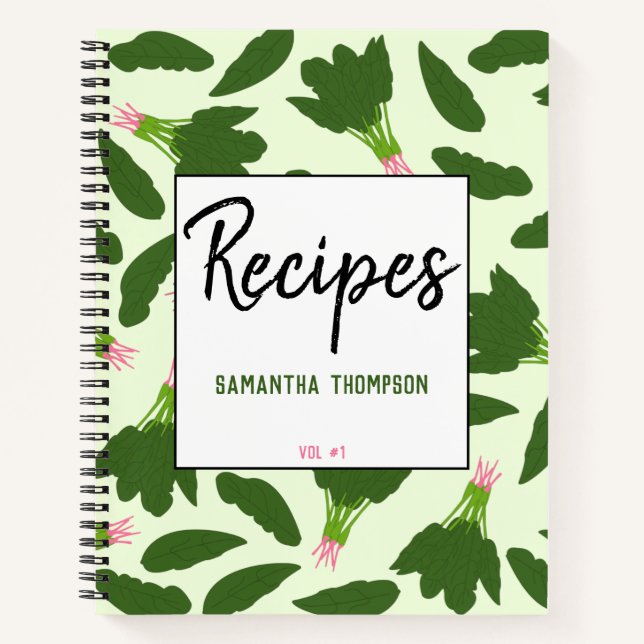Green Spinach Blätter Muster Rezepte Kochbuch Notizbuch (Vorderseite)