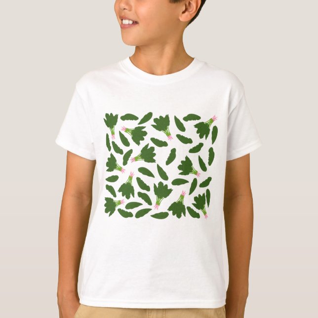 Green Spinach Blätter Muster T-Shirt (Vorderseite)
