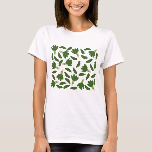 Green Spinach Blätter Muster T-Shirt (Vorderseite)