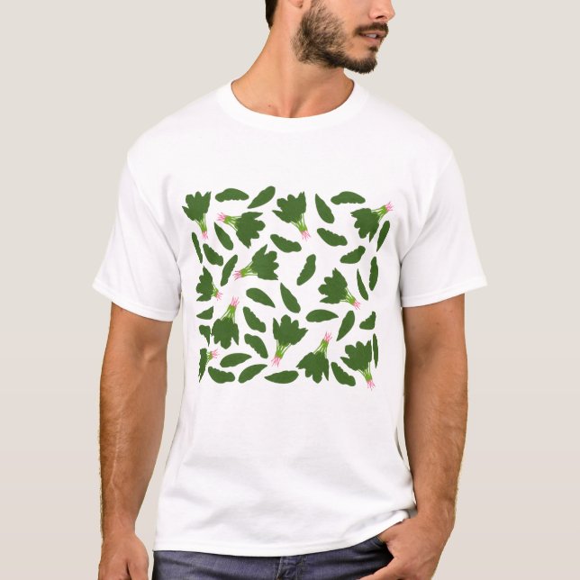 Green Spinach Blätter Muster T-Shirt (Vorderseite)