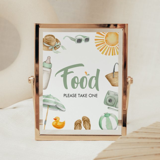 Green Splish Splash Baby Duschnahrung Poster (Summer Baby Bash Baby Shower Food Sign)