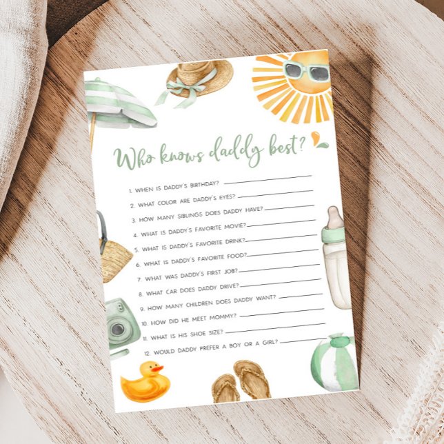 Green Splish Splash Baby Wer Daddy Best Game kennt (Summer Baby Bash Baby Shower Who knows Daddy Best Game)