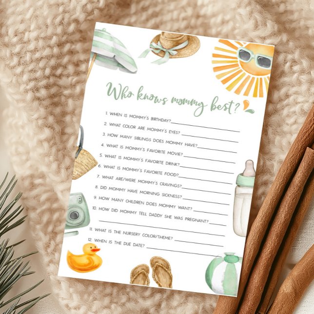 Green Splish Splash Baby Wer Mommy Best Game kennt (Summer Baby Bash Baby Shower Who knows Mommy Best Game)