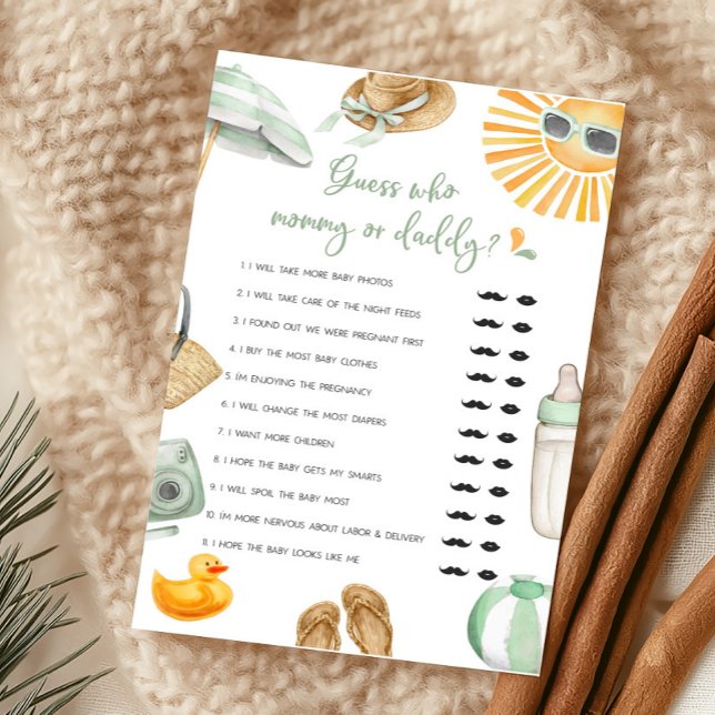 Green Splish Splash Raten Sie, wer Mommy oder Dadd (Summer Baby Bash Baby Shower Guess who Mommy or Daddy Game)