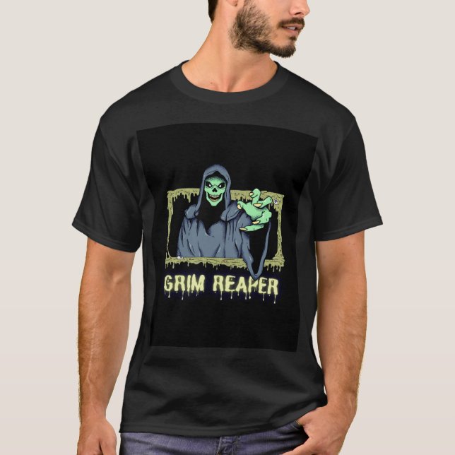 Green Spooky Illustration kreativer Grim Sensenman T-Shirt (Vorderseite)