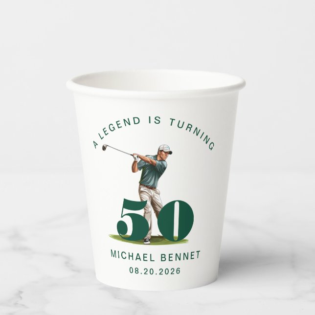 Green Sport Golfer 50th Birthday Pappbecher (Vorderseite)