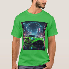 Green Sports Car auf der Rainy Neon Street T-Shirt