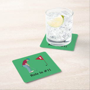 Green Square Golf Themed Rechteckiger Pappuntersetzer