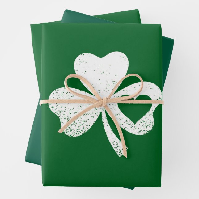 Green St Patricks Day Irish Patty's Heart Kleeblat Geschenkpapier Set (Beispiel)