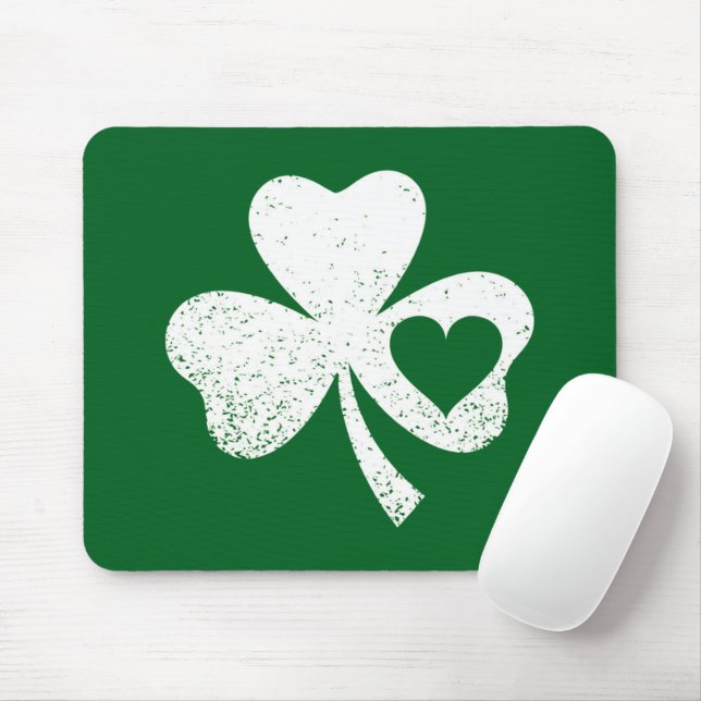 Green St Patricks Day Irish Patty's Heart Kleeblat Mousepad (Mit Mouse)