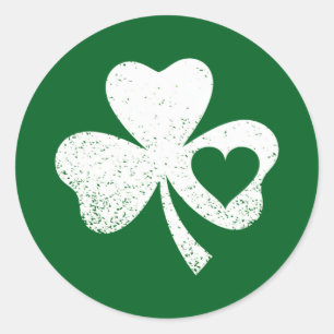 Green St Patricks Day Irish Patty's Heart Kleeblat Runder Aufkleber