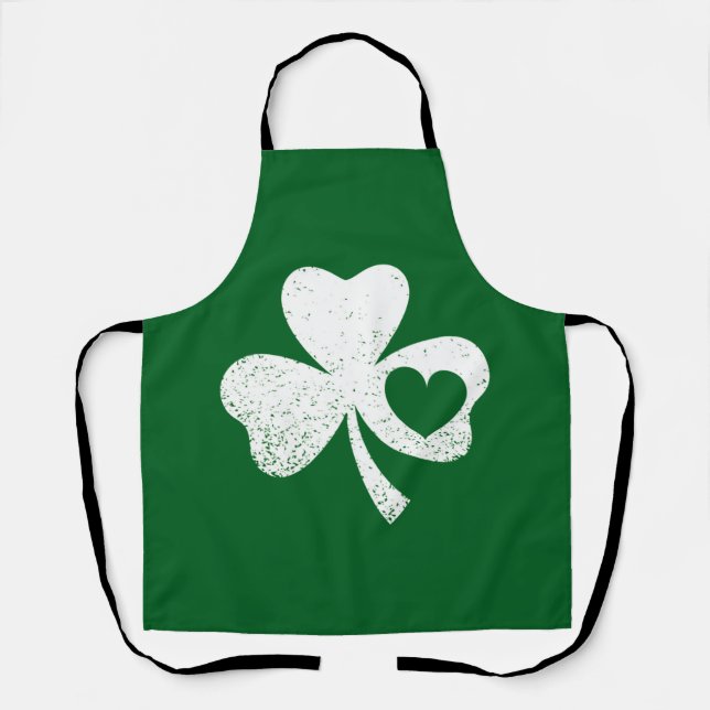 Green St Patricks Day Irish Patty's Heart Kleeblat Schürze (Vorderseite)