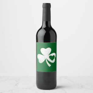 Green St Patricks Day Irish Patty's Heart Kleeblat Weinetikett