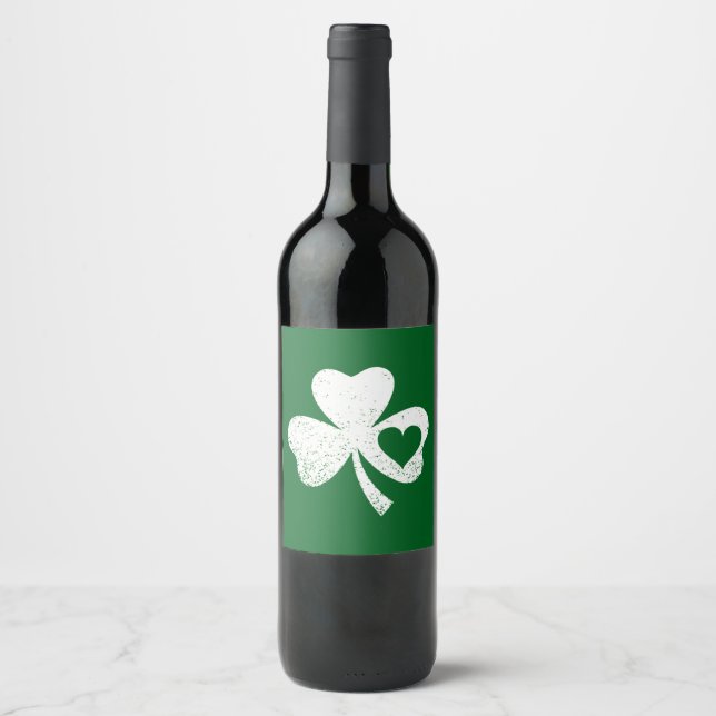 Green St Patricks Day Irish Patty's Heart Kleeblat Weinetikett (Vorderseite)