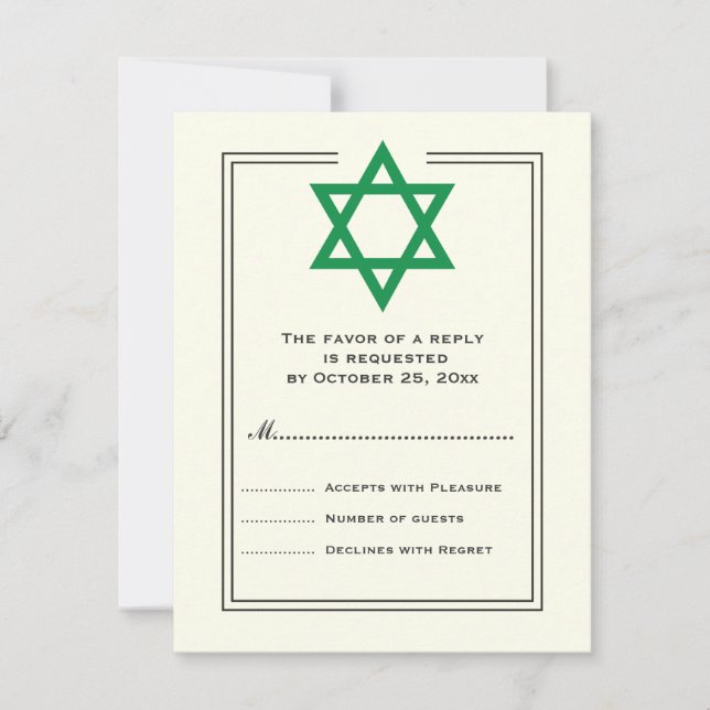 Green Star de David Bar Mitzvah carte de réponse (Devant)