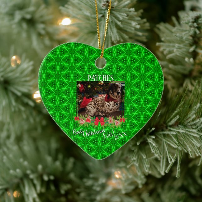 Green Stars Muster Foto Weihnachten Keramik Ornament (Baum)