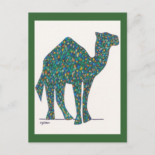 Green Stated Glass Camel Post Card Postkarte (Vorderseite)